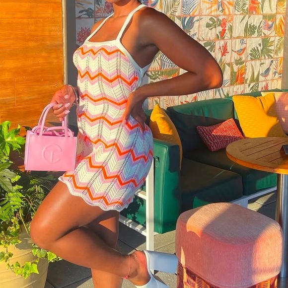 Crochet Zig-Zag Print Mini Dress - Picture 1 of 4